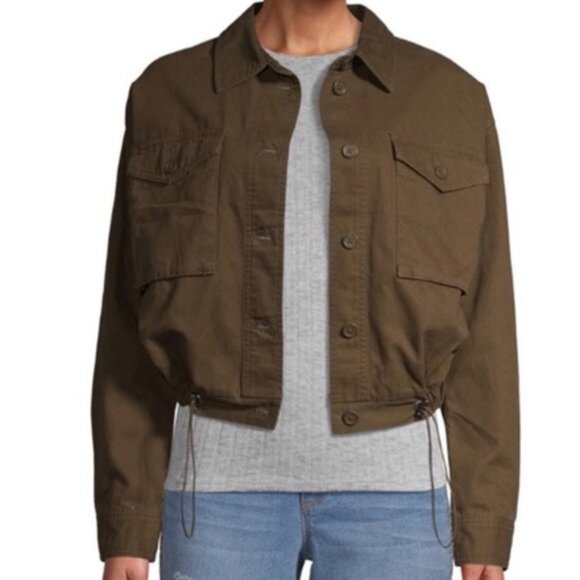 3/$30 Utility Style Cropped Jacket, Olive - Picture 3 of 10